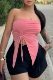Sexy Hot Solid Color Leopard Print Backless Slit Belted Strapless Tops