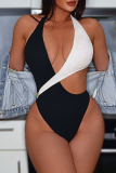 Sexy Hot Patchwork Backless Belted Contrast Swimwears (With Paddings)