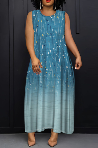 Casual Daily Print Basic O Neck Long Plus Size Dresses