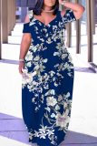 Casual Daily Print Hollow Out V Neck Long Plus Size Dresses