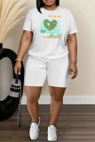 Casual Daily Print Basic O Neck Short Sleeve Two Pieces