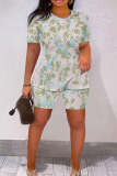 Casual Daily Print Basic O Neck Short Sleeve Two Pieces