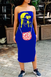 Sexy Print Slit Strapless Long Dresses