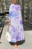Casual Daily Print Buttons Basic O Neck Long Dresses