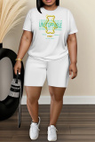 Casual Daily Print Basic O Neck Short Sleeve Two Pieces