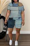 Casual Daily Print Basic O Neck Short Sleeve Two Pieces