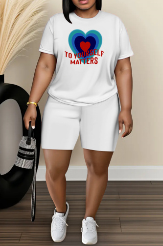 Casual Daily Print Basic O Neck Short Sleeve Two Pieces