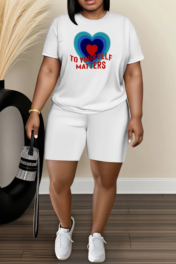 Casual Daily Print Basic O Neck Short Sleeve Two Pieces