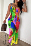Sexy Casual Daily Print Backless Spaghetti Strap Long Dresses
