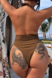 Sexy Hot Solid Color Backless Ruched Belted Swimwears (With Paddings)