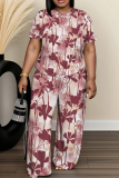 Casual Daily Print Basic O Neck Short Sleeve Two Pieces