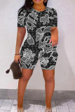Casual Daily Print Basic O Neck Short Sleeve Two Pieces