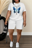 Casual Daily Print Basic O Neck Short Sleeve Two Pieces