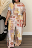 Casual Daily Print Basic O Neck Short Sleeve Two Pieces