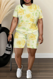 Casual Daily Print Basic O Neck Short Sleeve Two Pieces