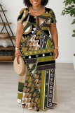 Casual Daily Print Basic O Neck Long Plus Size Dresses