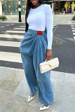 Casual Street Daily Solid Color Ruched High Waist Regular Denim Jeans