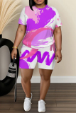Casual Daily Print Basic O Neck Short Sleeve Two Pieces