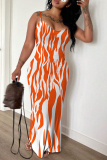 Sexy Casual Daily Print Backless Spaghetti Strap Long Dresses