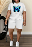 Casual Daily Print Basic O Neck Short Sleeve Two Pieces