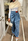 Casual Street Daily Solid Color Ruched High Waist Regular Denim Jeans