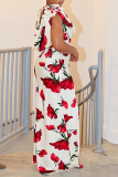Sexy Floral Print Backless Pile Heap Collar Long Dresses