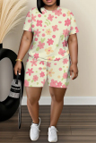 Casual Daily Print Basic O Neck Short Sleeve Two Pieces