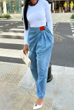 Casual Street Daily Solid Color Ruched High Waist Regular Denim Jeans