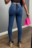 Casual Daily Solid Color Buttons High Waist Skinny Denim Jeans