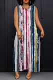 Casual Daily Print Basic O Neck Long Plus Size Dresses