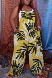 Casual Daily Print Buttons Backless Square Neck Regular Jumpsuits