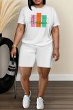 Casual Daily Print Basic O Neck Short Sleeve Two Pieces