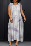 Casual Daily Print Basic O Neck Long Plus Size Dresses