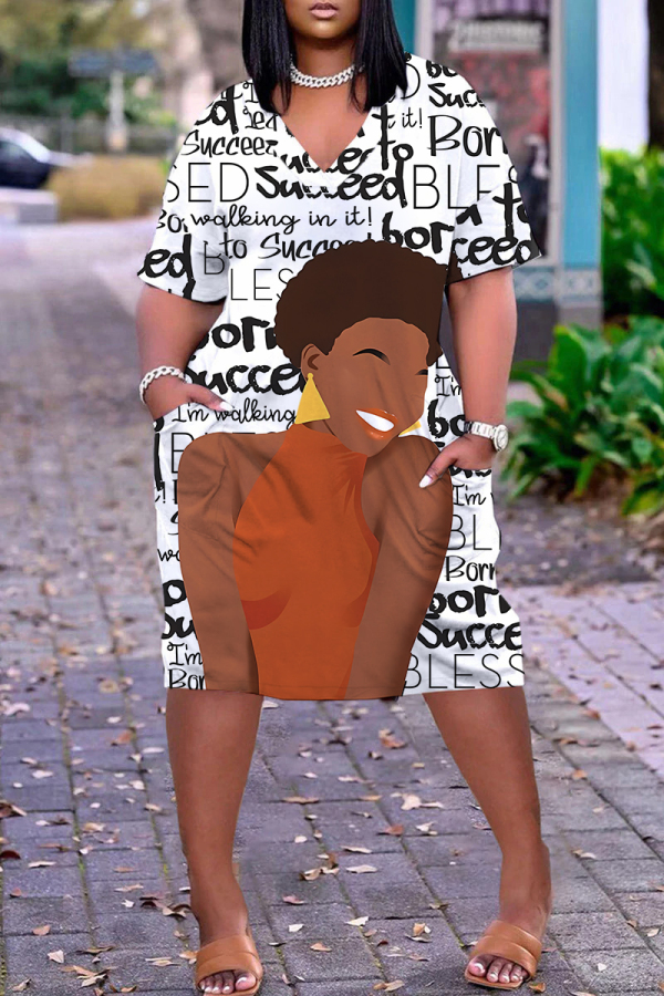 Casual Daily Print Pocket Basic V Neck Short Sleeve Short Sleeve Dress