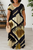 Casual Daily Print Basic O Neck Long Plus Size Dresses