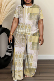 Casual Daily Print Basic O Neck Short Sleeve Two Pieces