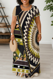 Casual Daily Print Basic O Neck Long Plus Size Dresses