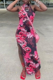 Sexy Print Slit Turtleneck Long Dresses