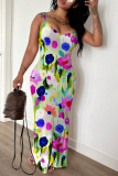 Sexy Casual Print Backless Spaghetti Strap Long Dresses
