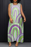 Casual Daily Print Basic O Neck Long Plus Size Dresses