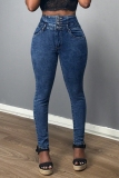 Casual Daily Solid Color Buttons High Waist Skinny Denim Jeans