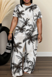 Casual Daily Print Basic O Neck Short Sleeve Two Pieces