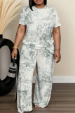 Casual Daily Print Basic O Neck Short Sleeve Two Pieces