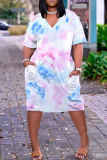Casual Daily Print Pocket V Neck Short Sleeve Short Sleeve Dress