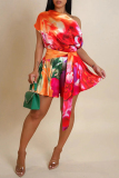 Sexy Casual Daily Print Backless Belted Regular Rompers
