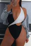 Sexy Hot Patchwork Backless Belted Contrast Swimwears (With Paddings)