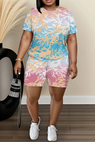 Casual Daily Print Basic O Neck Short Sleeve Two Pieces