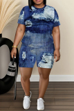 Casual Daily Print Basic O Neck Short Sleeve Two Pieces