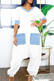 Casual Daily Solid Color Patchwork V Neck Loose Jumpsuits