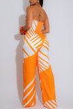 Casual Daily Print Backless Oblique Collar Regular Jumpsuits